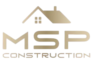 Gold MSP Construction logo with a pitched roof line drawing and the word Construction in spaced capital letters